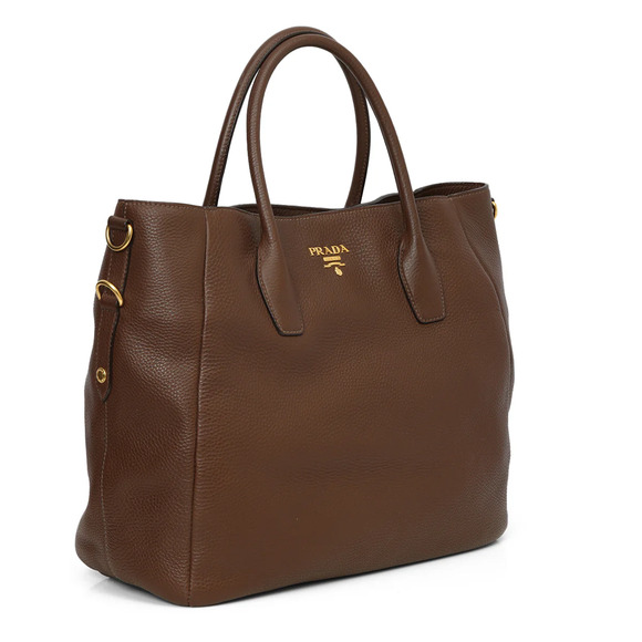 Prada Bruciato Vitello Daino Leather Large Shopper Tote Bag with Shoulder Strap - Picture 1 of 14